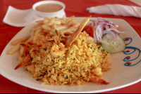        Rice And Shrimp At Bar Restaurant Pizzeria Playa Carmen
  - Costa Rica