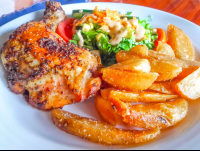        Chicken French Fries Aguila De Osa Drake Bay
  - Costa Rica