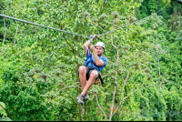        A Man Zip Lining Sitting Down Los Canones Canopy Tour La Fortuna
  - Costa Rica