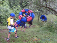        Hiking To The Blue River To Start Tubbing Rincon De La Vieja
  - Costa Rica