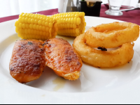        Sausage Onion Rings And Corn From Lunch Buffet At Mastico Restaurant
  - Costa Rica