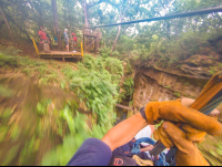        Riding Last Cable To Land Platform White River Canyon Zip Line Rincon De La Vieja
  - Costa Rica