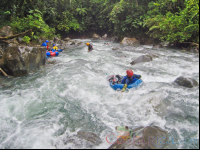        Guide Tubing Down The Currents Of Blue River To Join The Group Rincon De La Vieja
  - Costa Rica