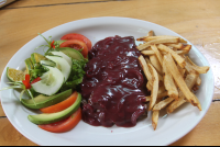        steak with redwine onion sauce ranchodelaplaya 
  - Costa Rica
