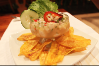        sea bass ceviche platano chips 
  - Costa Rica