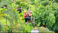        Lady Riding The Cable With A Guide Above The Resort Los Canones Canopy Tour La Fortuna
  - Costa Rica