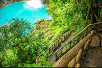        Step Trail Railing With The View Of The Blue Pool Celeteste River Waterfall Tour
  - Costa Rica