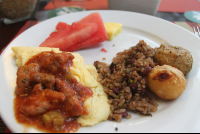       scrambled eggs and gallo pinto breakfast
  - Costa Rica
