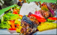        Beef Shish Kabab Closeup Agua Dulce Hotel
  - Costa Rica