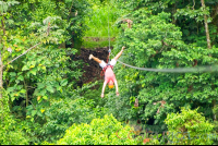        A Man Zip Lining Upside Down Los Canones Canopy Tour La Fortuna
  - Costa Rica