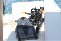        snorkel equipment on boat 
  - Costa Rica