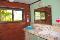        Two Queen Bed Cabanas Bathroom Sink Blue River Resort
  - Costa Rica