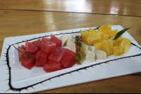        Fruit Plate Chocolate Syrup Ranchodelaplaya
  - Costa Rica